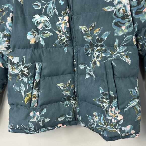 Anthropologie Ett Twa Teal Blue Green Floral Puffer Jacket XS Zip Up - Picture 6 of 14